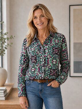 The Limited Blouse Sz S Multicolor Floral Button Up Roll Tab